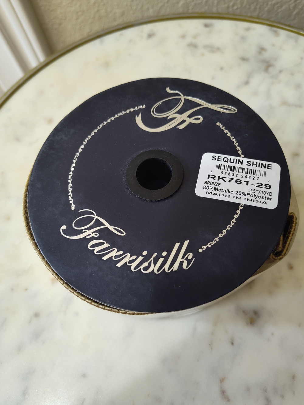 FARRISILK Bronze Sequin Shine Wired Ribbon 2.5"x10 Yards Luxury Designer Ribbon - Picture 4 of 6